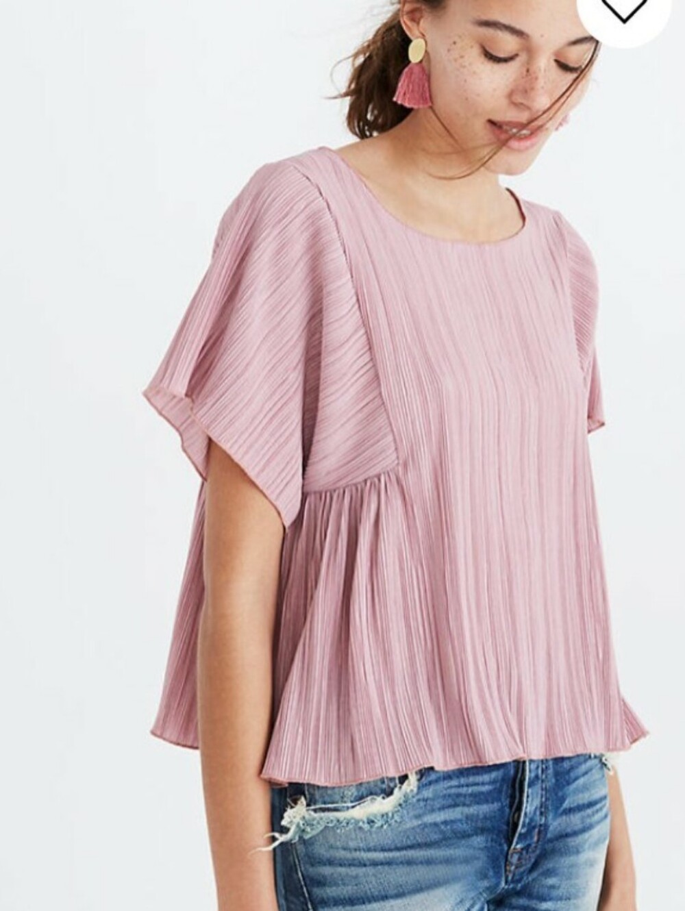 Madewell Blush Pink Pleated Flutter Sleeve Tank